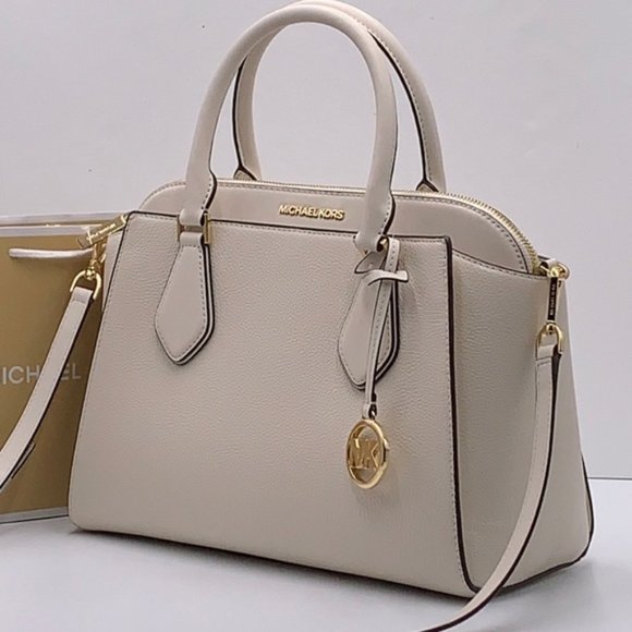 Michael Kors Daria Large Satchel Bag Leather Light Cream - Picture 1 of 16